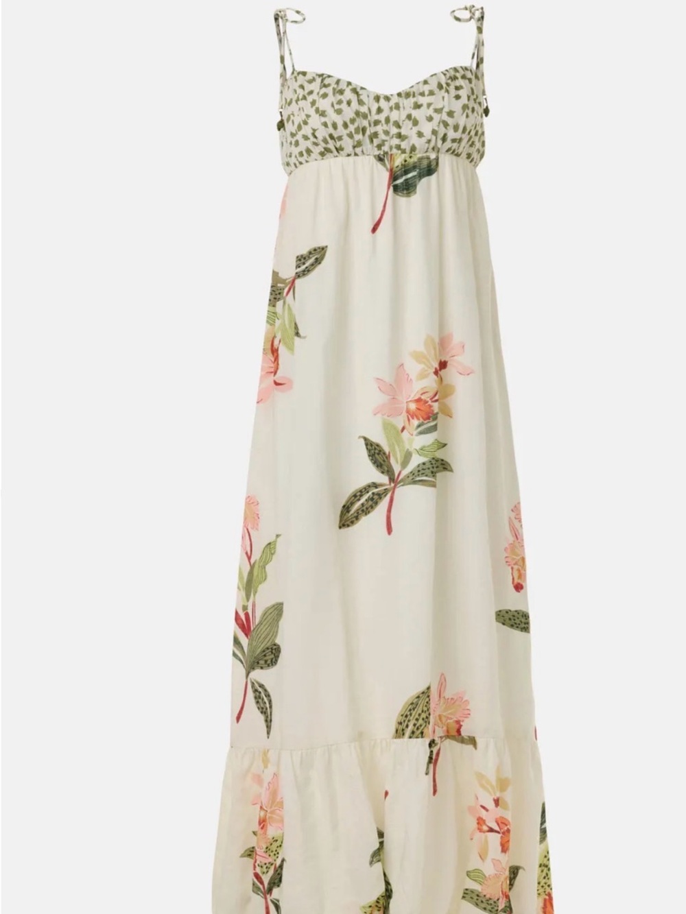 Women's Cream Floral Maxi Dress with Tie Straps